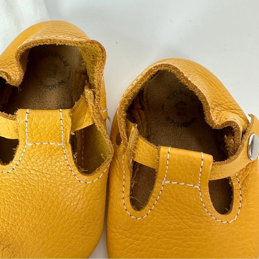 RADIANT Mon Petit Shoes MPs Yellow T-Straps Size 5 Leather Baby Toddler Handmade